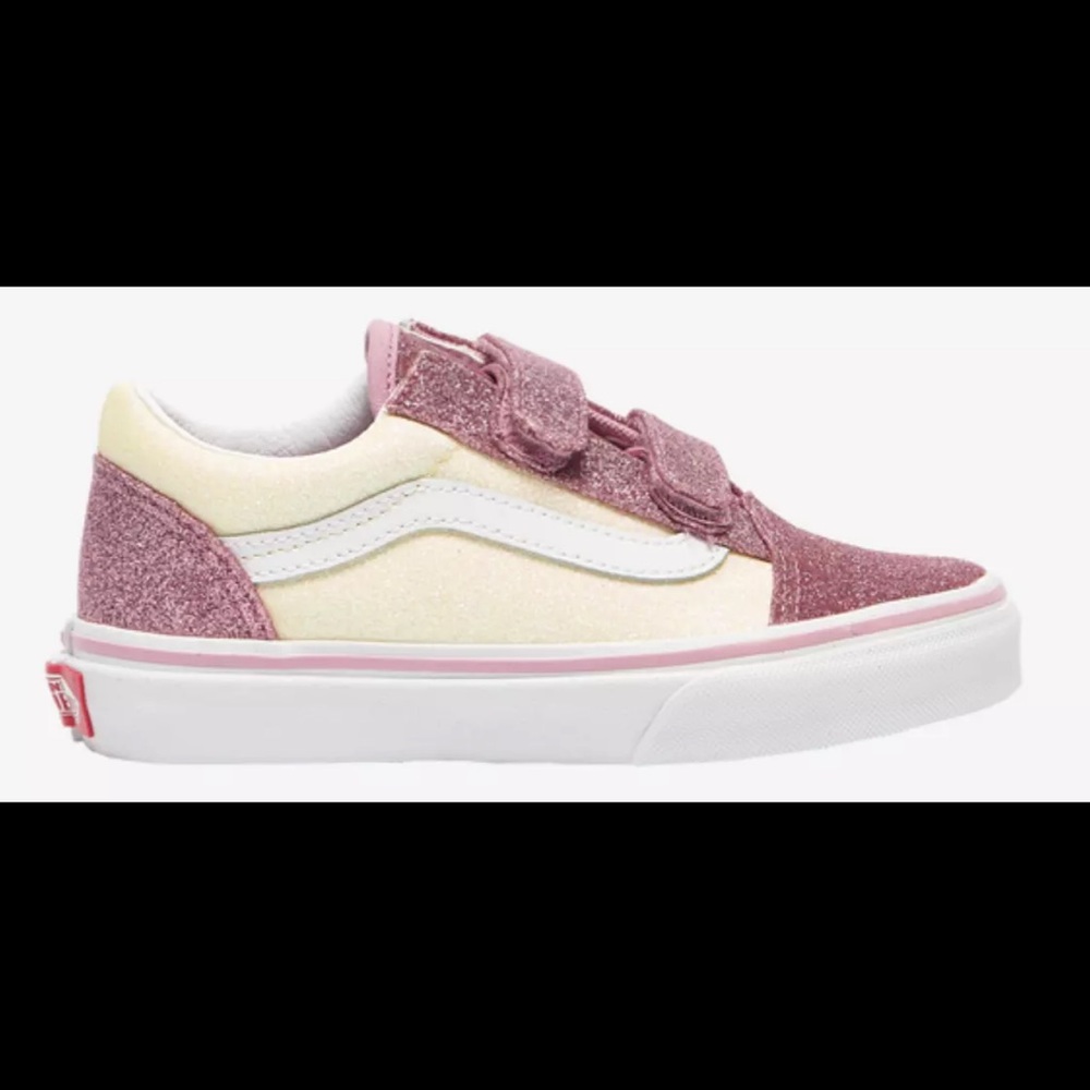 NEW - Vans Kids Old Skool V Glitter Two Tone Strap - Size 1 - Back To School